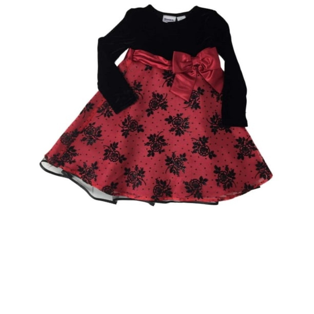 Blueberi Boulevard Black and Red Floral Kids Dress